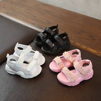 2021 Kids Summer Baby Sandals Breathable Mesh Soft Bottom Antiskid Beach Sandals Sequins Velcro Children's Sandals