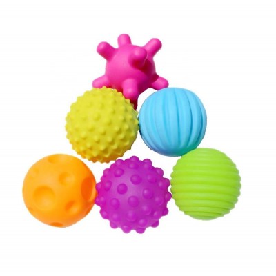 Safe 6 pcs colorful textured elasticity kids toys baby training ball